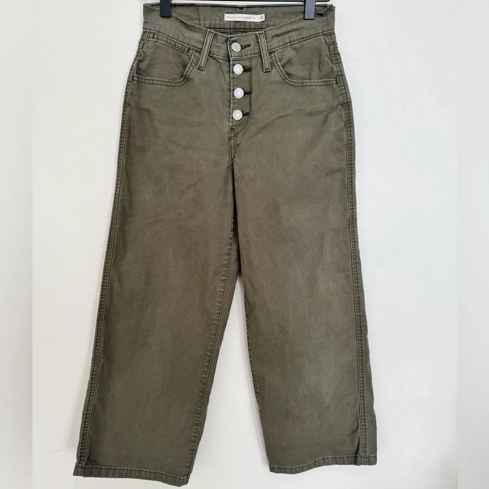 Levi's Mile High Cropped Wide Leg Jeans Olive Green Size‎ 25